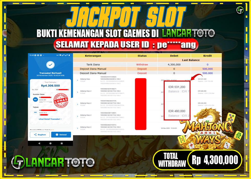 LANCARTOTO JACKPOT MAHJONG WAYS! Rp.4,300.000.,- LUNAS
